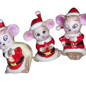Vintage 1980's Set of 3 Ceramic Christmas Mice